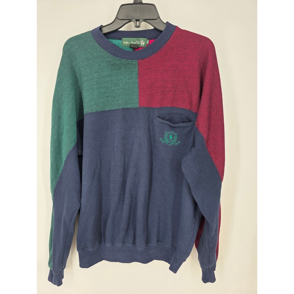 Knights of Round Table Vintage Colorblock Sweatshirt Navy Green Burgundy Mens XL